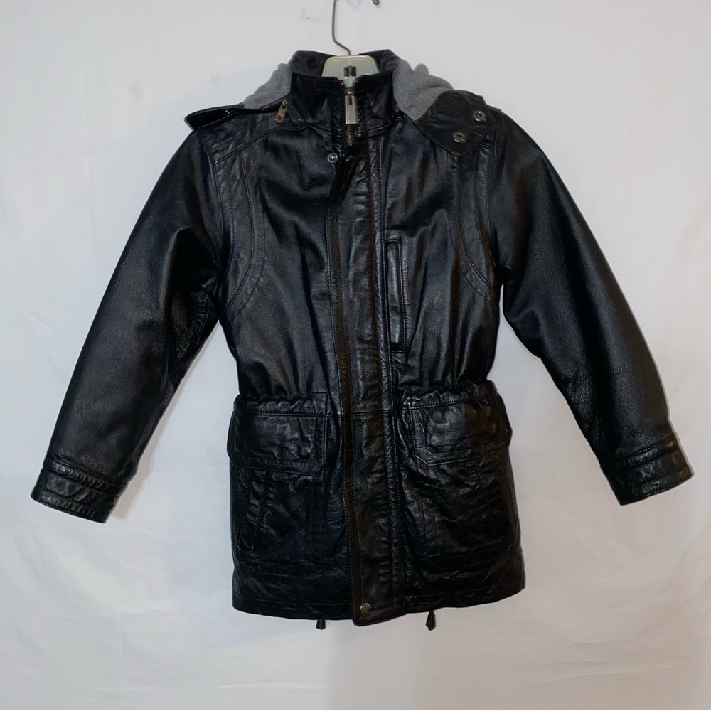 Wilson Leather Girls Hooded Jacket - Black - Size Medium